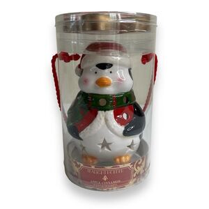 New GC Fragrance Christmas Penguin Apple Cinnamon Scented Tealight Holder 6 In